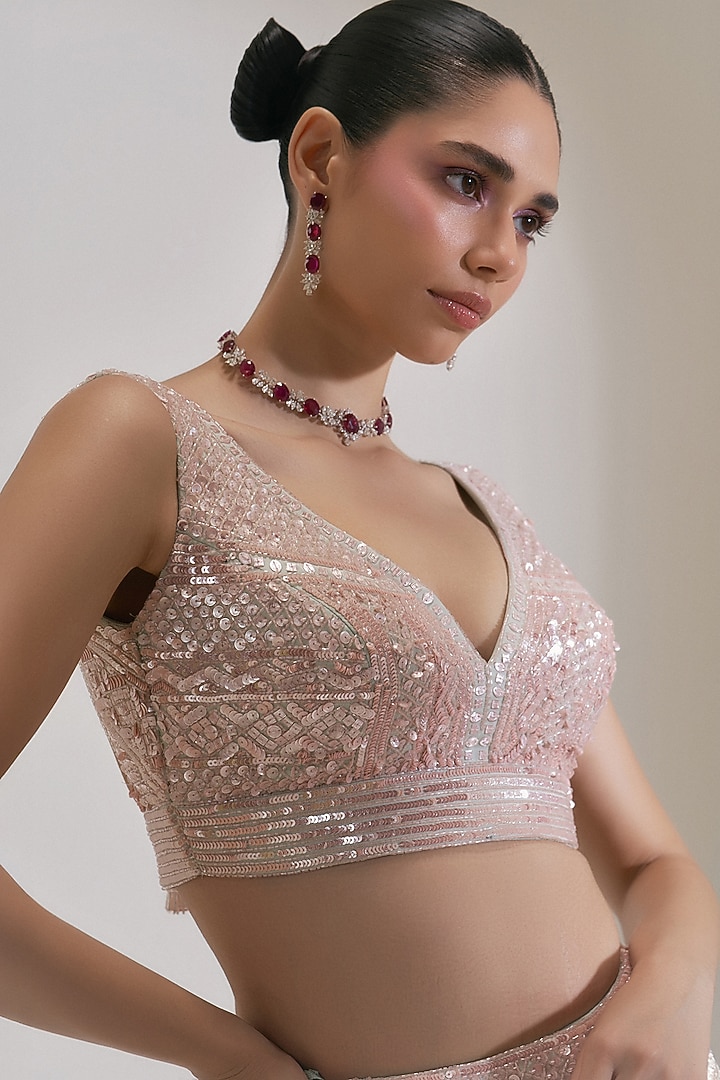 Sea Green Satin Organza Crystal Embroidered Bridal Lehenga Set by Angad Singh at Pernia's Pop Up Shop