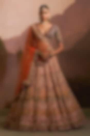 Multi-Colored Organza Floral Embroidered Bridal Lehenga Set by Angad Singh at Pernia's Pop Up Shop