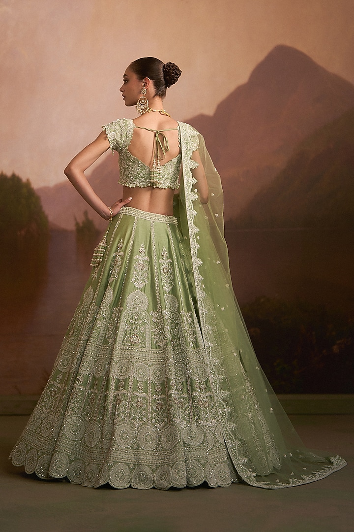 Mint Green Raw Silk Zardosi Embroidered Bridal Lehenga Set by Angad Singh at Pernia's Pop Up Shop