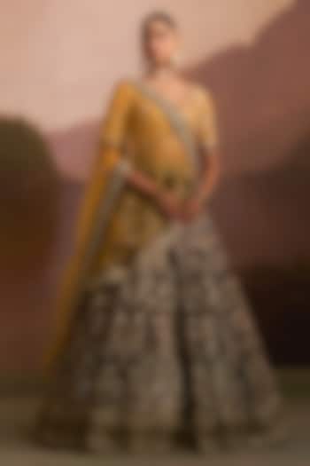 Navy Blue Raw Silk Zardosi Embroidered Bridal Lehenga Set by Angad Singh at Pernia's Pop Up Shop