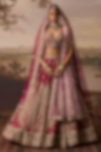 Crimson Red Raw Silk Floral Embroidered Bridal Lehenga Set by Angad Singh at Pernia's Pop Up Shop