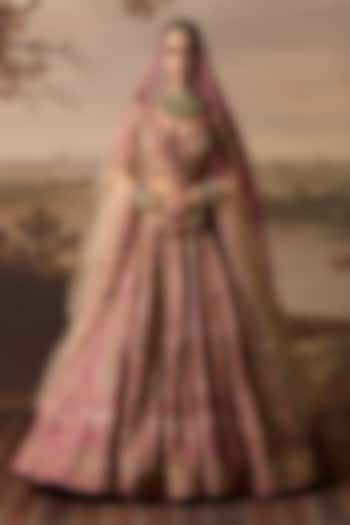 Rani Pink Raw Silk Zardosi Embroidered Bridal Lehenga Set by Angad Singh at Pernia's Pop Up Shop
