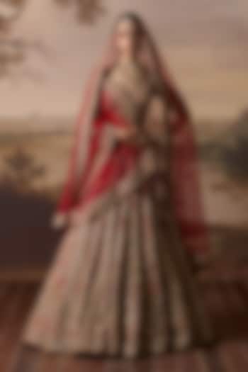 Red Raw Silk Embroidered Bridal Lehenga Set by Angad Singh at Pernia's Pop Up Shop