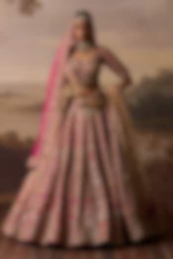 Rani Pink Raw Silk Paisley Embroidered Bridal Lehenga Set by Angad Singh at Pernia's Pop Up Shop