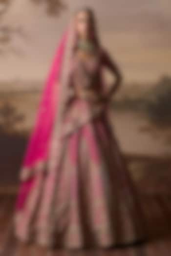 Rani Pink Raw Silk Dabka Embroidered Bridal Lehenga Set by Angad Singh at Pernia's Pop Up Shop