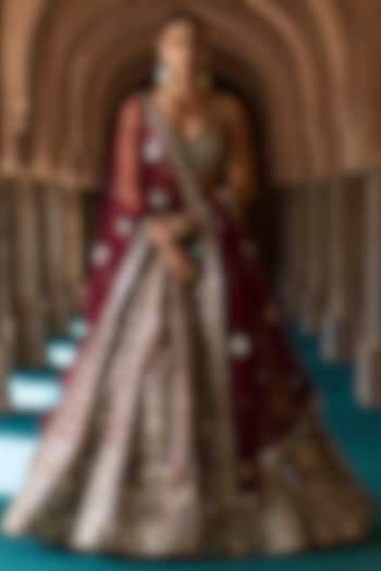 Rust Brown Raw Silk Thread Work Wedding Lehenga Set by Angad Singh at Pernia's Pop Up Shop