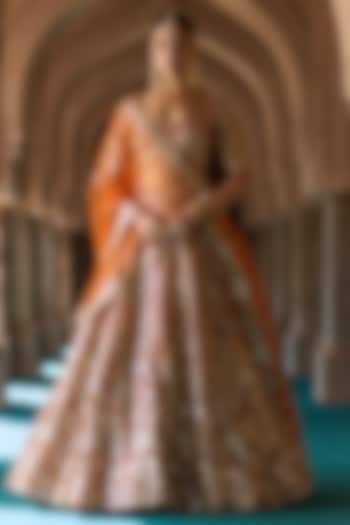 Rust Organza Mirror Work Bridal Lehenga Set by Angad Singh at Pernia's Pop Up Shop
