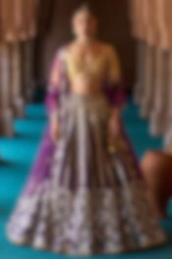 Purple Raw Silk Mirror Embroidered Bridal Lehenga Set by Angad Singh at Pernia's Pop Up Shop