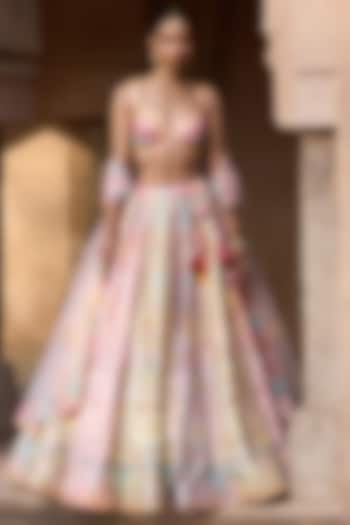 Multi-Colored Raw Silk Geometric Embroidered Bridal Lehenga Set by Angad Singh at Pernia's Pop Up Shop
