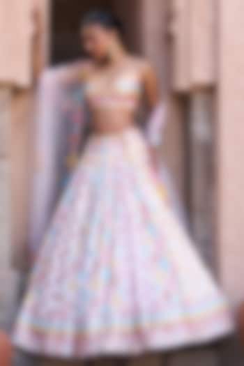 Blush Pink Raw Silk Mirror Embellished Bridal Lehenga Set by Angad Singh at Pernia's Pop Up Shop