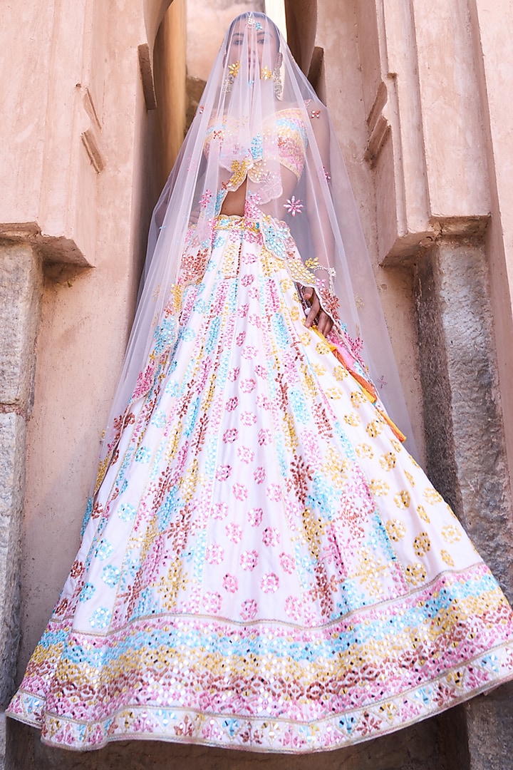 Blush Pink Raw Silk Mirror Embellished Bridal Lehenga Set by Angad Singh at Pernia's Pop Up Shop
