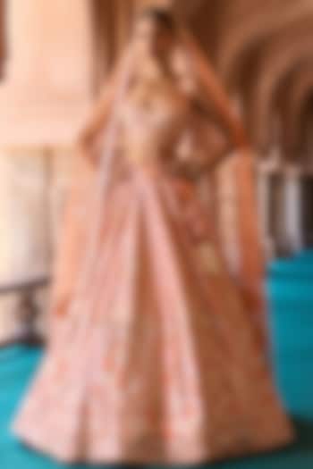 Orange Raw Silk Mirror Embroidered Bridal Lehenga Set by Angad Singh at Pernia's Pop Up Shop