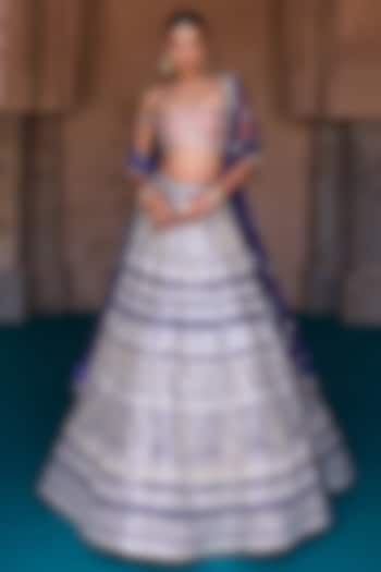 Midnight Blue Raw Silk Mirror Embellished Bridal Lehenga Set by Angad Singh at Pernia's Pop Up Shop