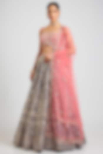 Midnight Blue Raw Silk Mirror Embroidered Bridal Lehenga Set by Angad Singh at Pernia's Pop Up Shop