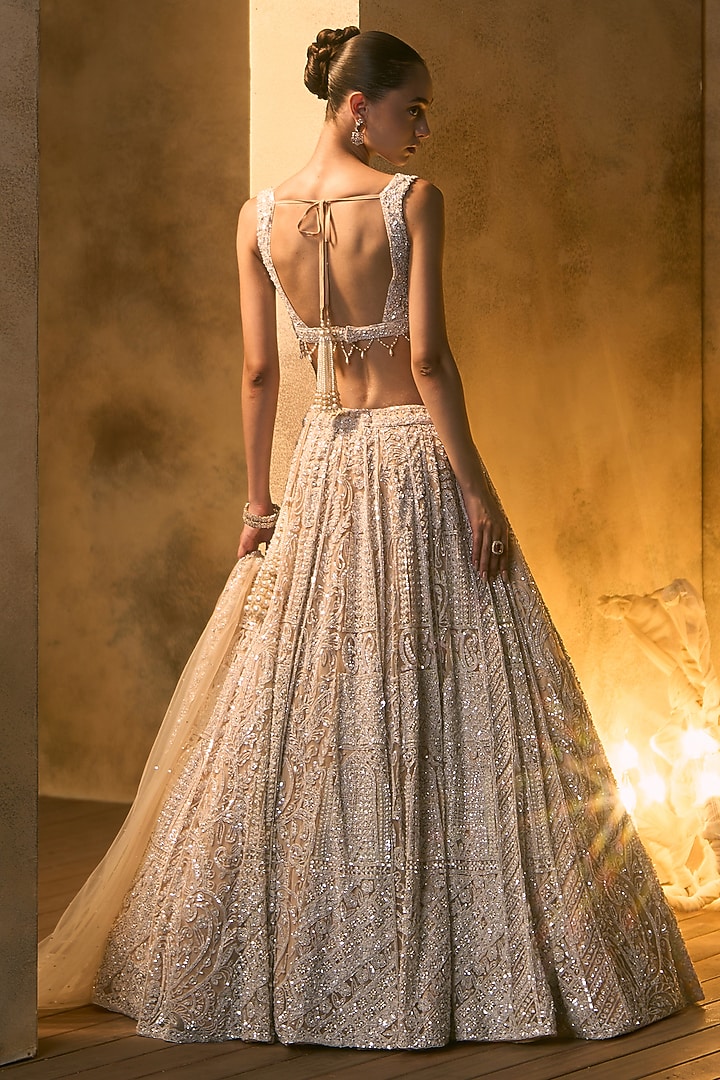 Nude Gold Net Sequin Embroidered Bridal Bridal Lehenga Set by Angad Singh at Pernia's Pop Up Shop