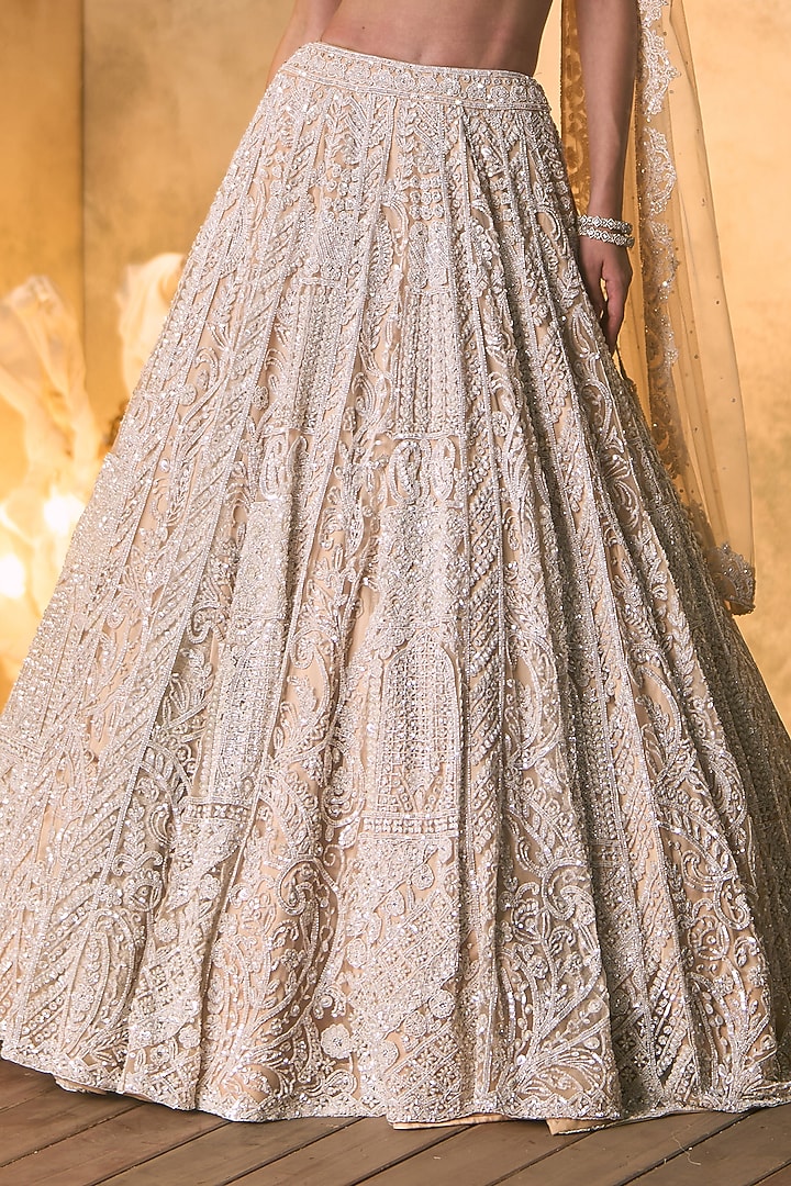 Nude Gold Net Sequin Embroidered Bridal Bridal Lehenga Set by Angad Singh at Pernia's Pop Up Shop