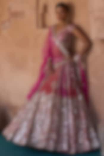 Multi-Colored Raw Silk Mirror Embroidered Bridal Lehenga Set by Angad Singh at Pernia's Pop Up Shop