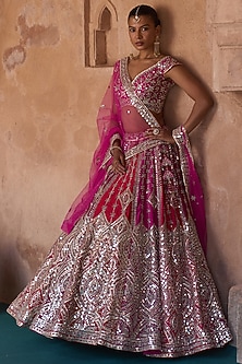 Multi-Colored Raw Silk Mirror Embroidered Lehenga Set by Angad Singh-POPULAR PRODUCTS AT STORE