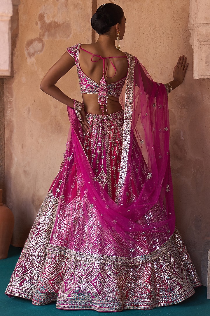 Multi-Colored Raw Silk Mirror Embroidered Bridal Lehenga Set by Angad Singh at Pernia's Pop Up Shop