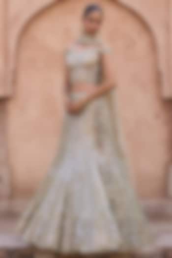 Antique Gold Net Badla & Zari Embroidered Bridal Lehenga Set by Angad Singh at Pernia's Pop Up Shop