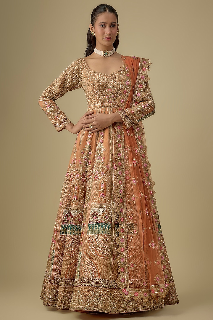 Mustard Organza Anarkali Set by Angad Singh at Pernia's Pop Up Shop