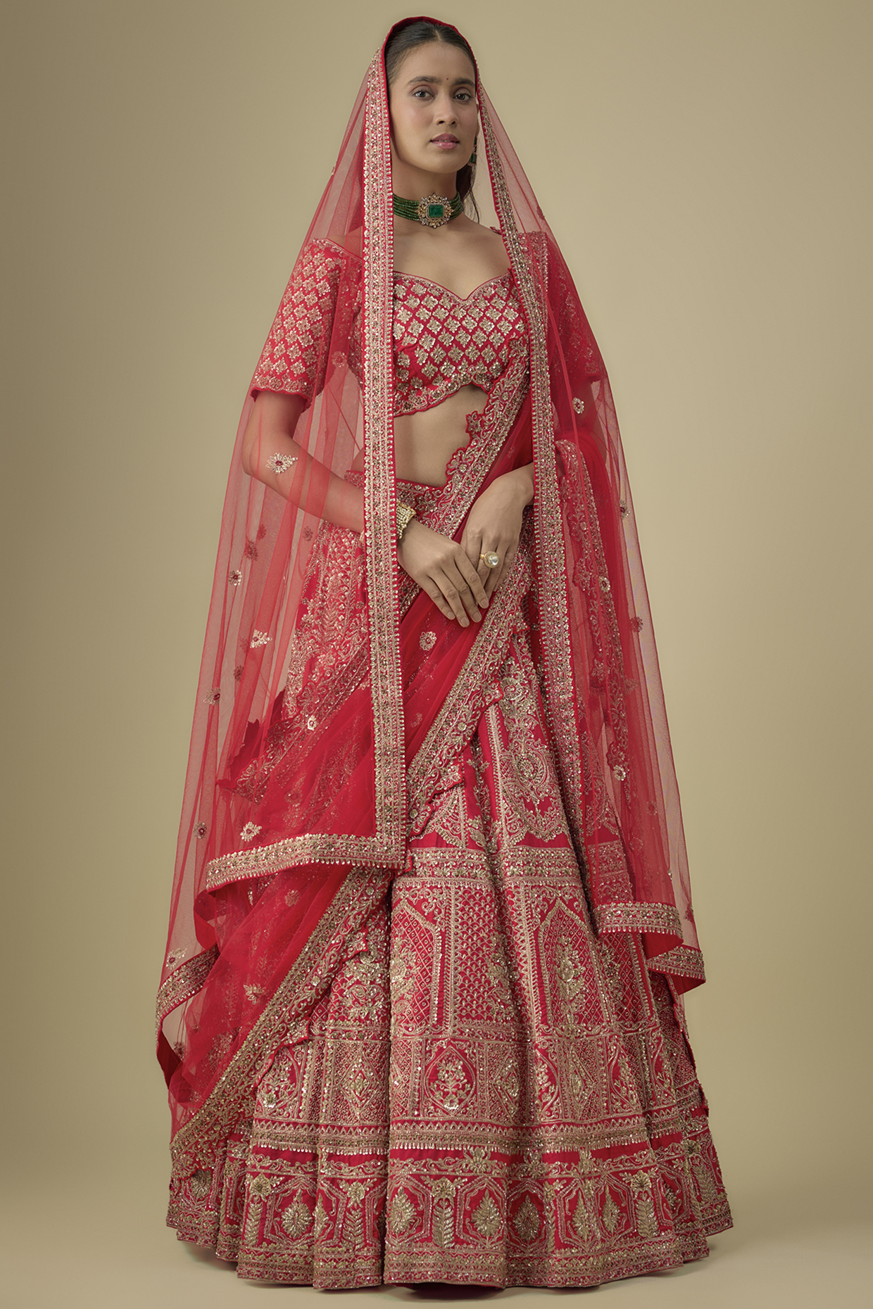Red Raw Silk Bridal Lehenga Set by Angad Singh at Pernia's Pop Up Shop