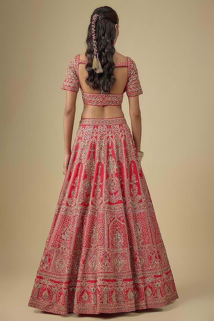 Red Raw Silk Bridal Lehenga Set by Angad Singh at Pernia's Pop Up Shop
