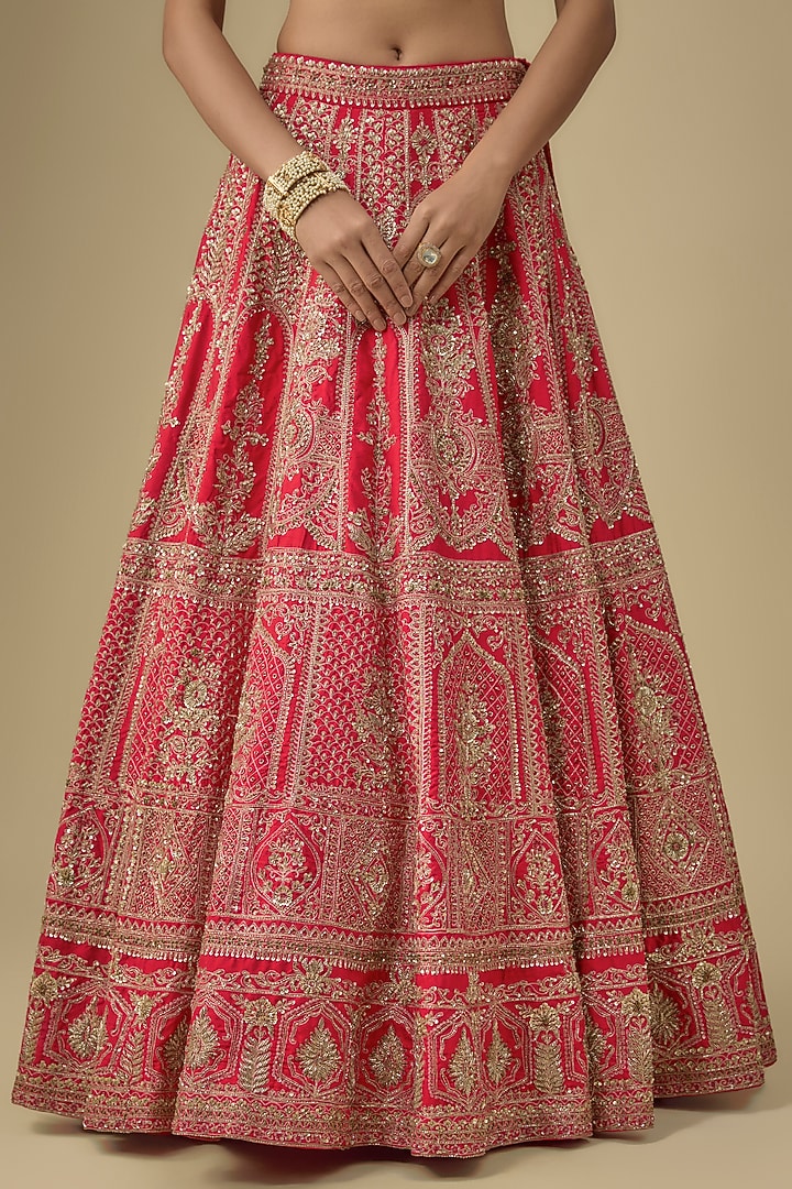 Red Raw Silk Bridal Lehenga Set by Angad Singh at Pernia's Pop Up Shop