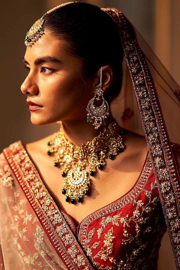 Maroon Raw Silk Embroidered Bridal Lehenga Set by Angad Singh at Pernia's Pop Up Shop