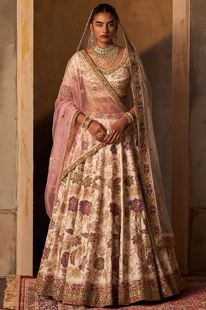 Ivory Raw Silk Embroidered Bridal Lehenga Set by Angad Singh at Pernia's Pop Up Shop