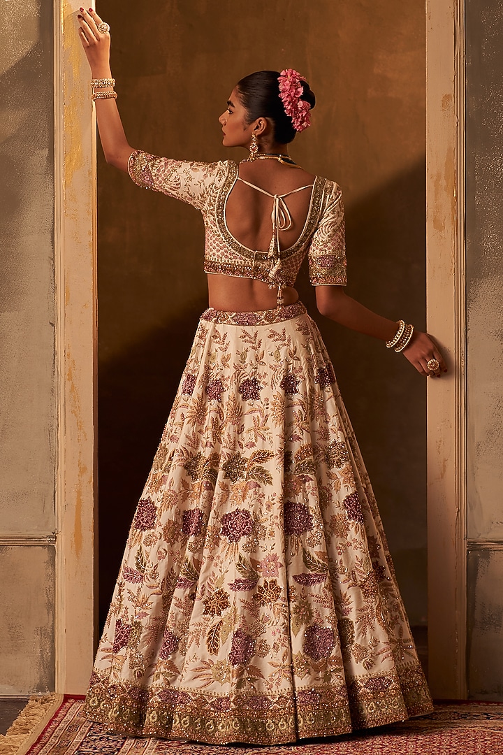 Ivory Raw Silk Embroidered Bridal Lehenga Set by Angad Singh at Pernia's Pop Up Shop