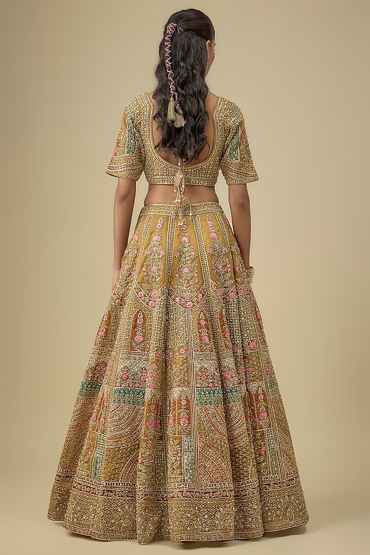 Olive Organza Bridal Lehenga Set by Angad Singh at Pernia's Pop Up Shop