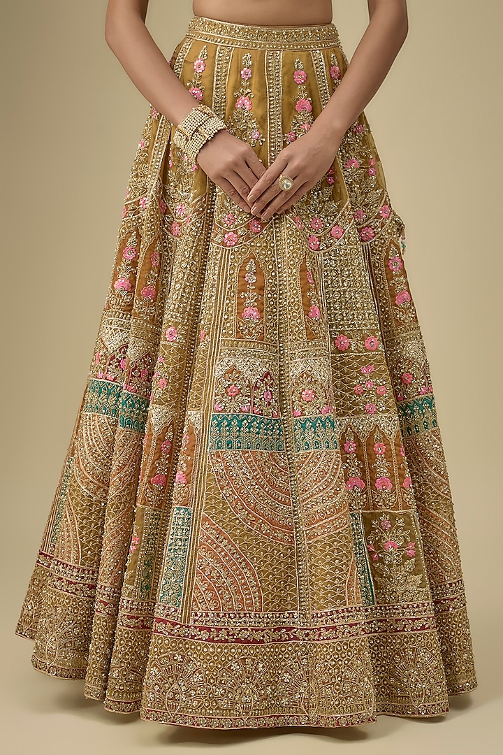 Olive Organza Bridal Lehenga Set by Angad Singh at Pernia's Pop Up Shop