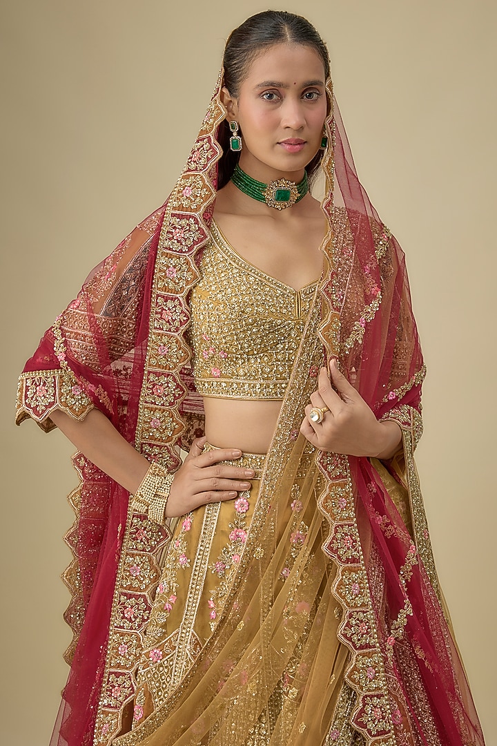 Olive Organza Bridal Lehenga Set by Angad Singh at Pernia's Pop Up Shop