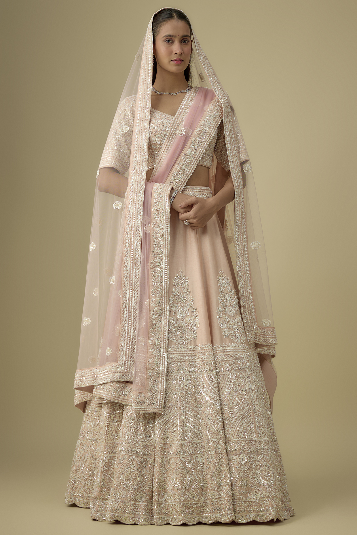 Peach Raw Silk Wedding Lehenga Set by Angad Singh at Pernia's Pop Up Shop