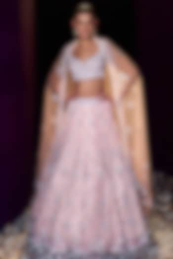 Pink Net Sequins & Crystal Embroidered Bridal Lehenga Set by Angad Singh at Pernia's Pop Up Shop