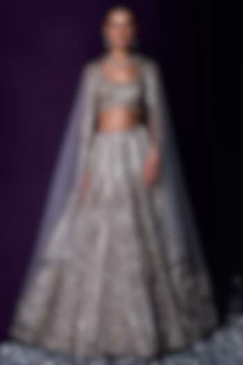 Grey Organza Sequins Hand Embroidered Lehenga Set by Angad Singh