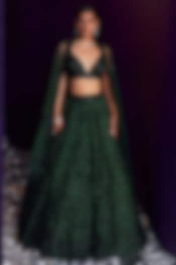 Green Organza Dori & Sequins Embroidered Wedding Lehenga Set by Angad Singh at Pernia's Pop Up Shop