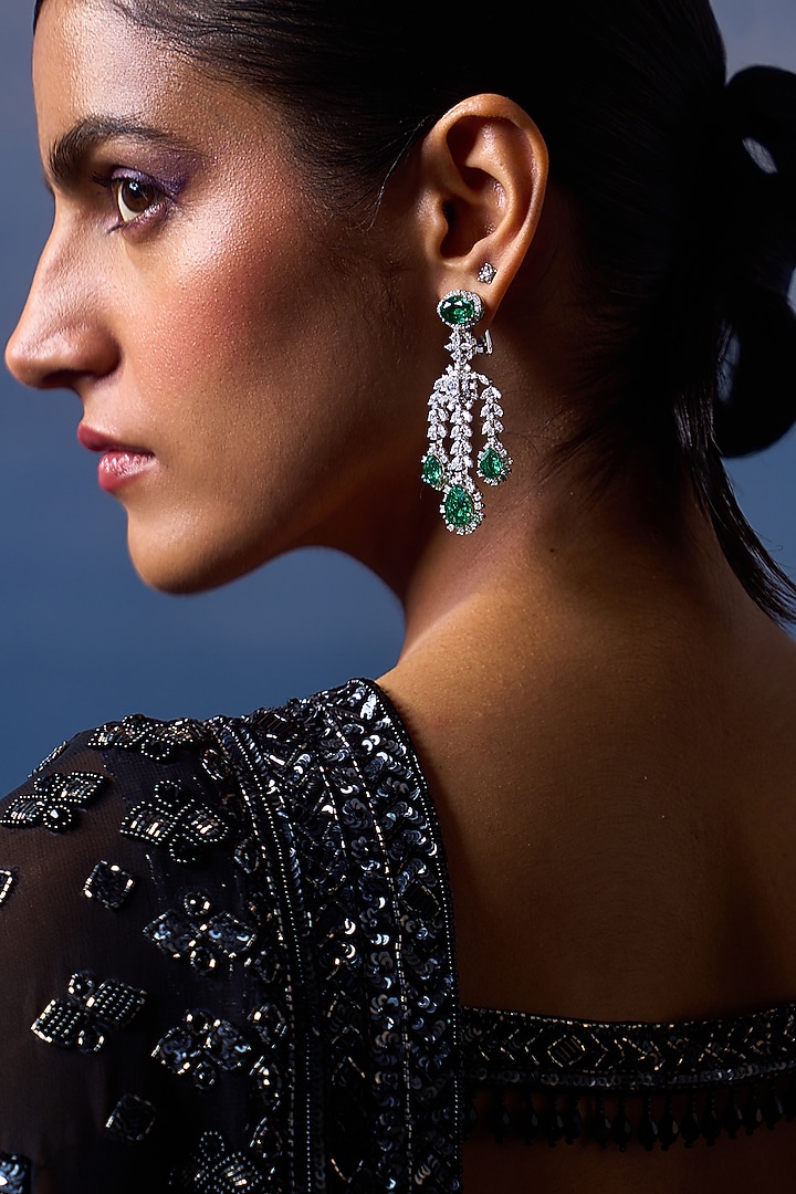 Black Georgette Sequins & Crystal Embroidered Wedding Saree Set by Angad Singh at Pernia's Pop Up Shop