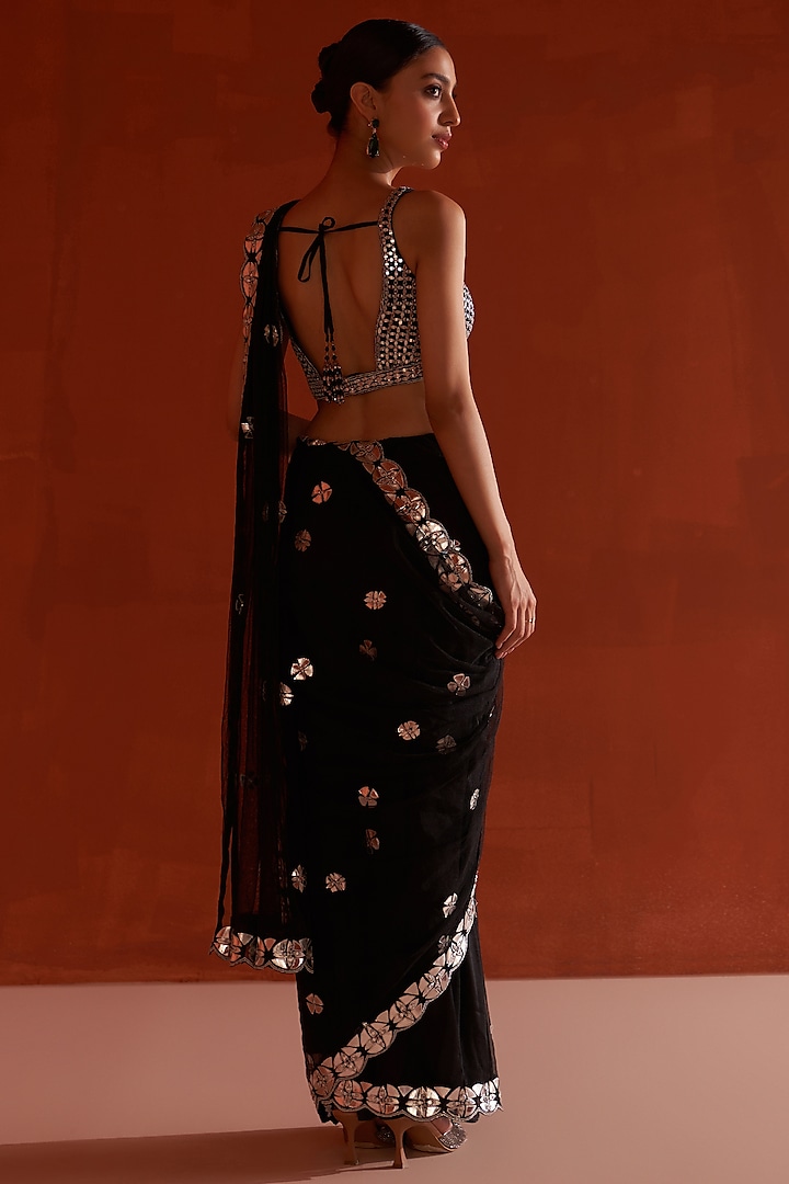 Black Net Embroidered Wedding Saree Set by Angad Singh at Pernia's Pop Up Shop