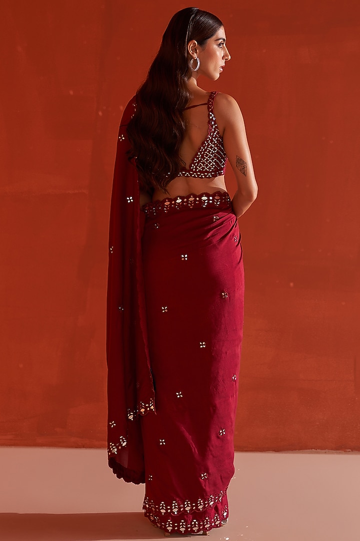 Maroon Silk Embroidered Wedding Saree Set by Angad Singh at Pernia's Pop Up Shop