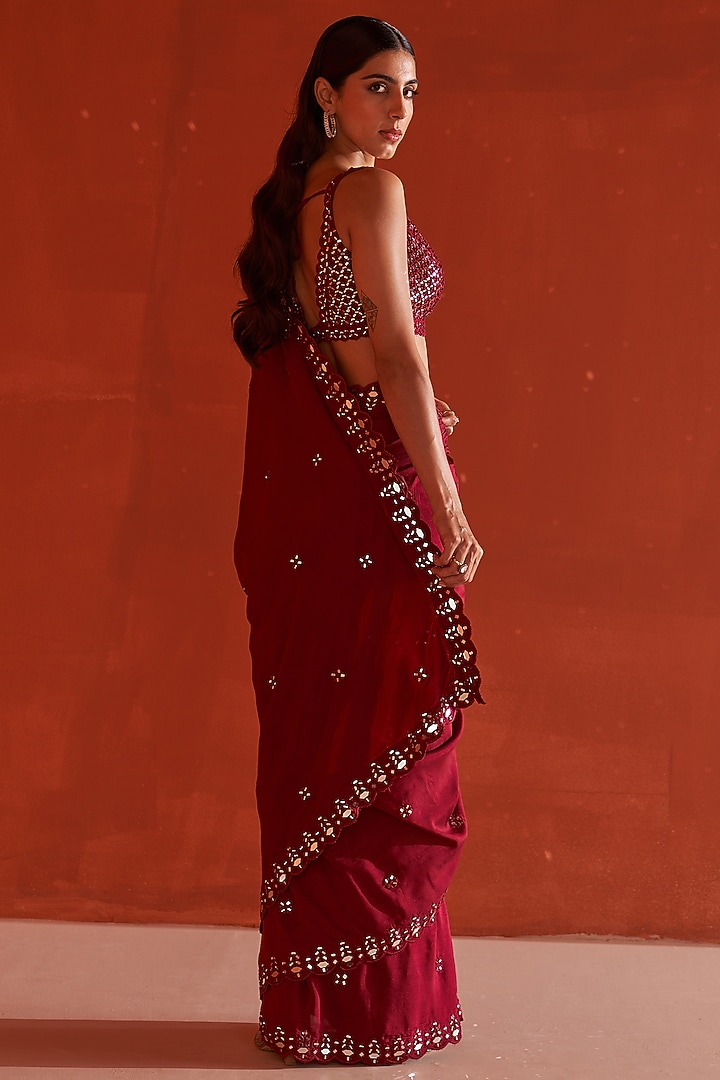 Maroon Silk Embroidered Wedding Saree Set by Angad Singh at Pernia's Pop Up Shop