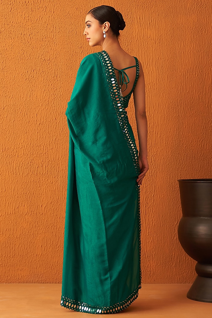 Green Silk Embroidered Saree Set By Angad Singh At Pernias Pop Up Shop