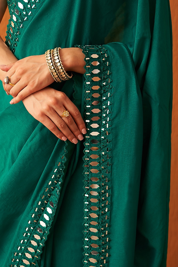 Green Silk Embroidered Wedding Saree Set by Angad Singh at Pernia's Pop Up Shop