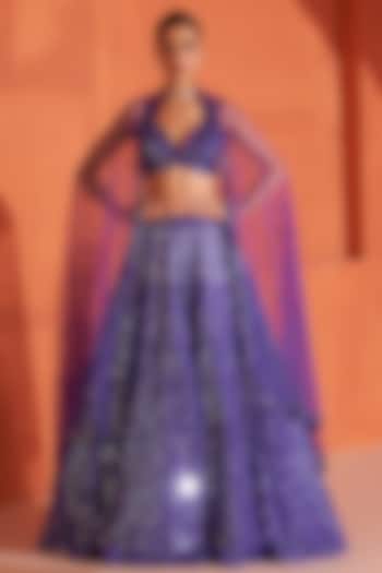 Purple Raw Silk Embroidered Wedding Lehenga Set by Angad Singh at Pernia's Pop Up Shop