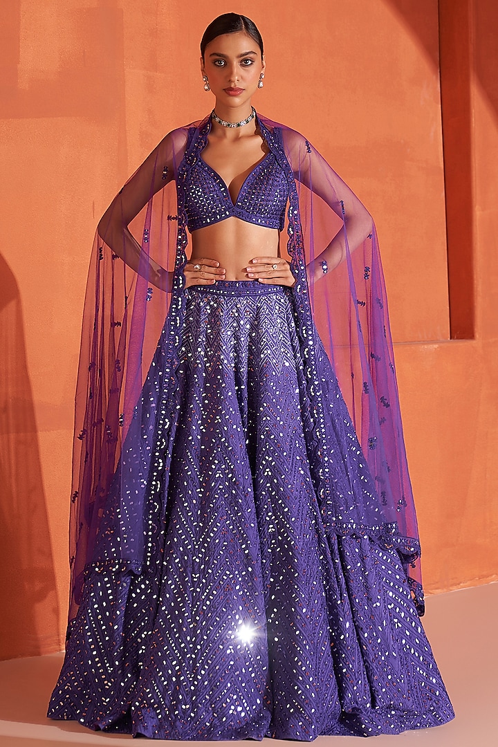 Purple Raw Silk Embroidered Wedding Lehenga Set by Angad Singh at Pernia's Pop Up Shop