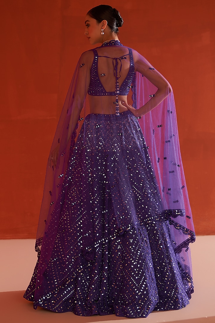 Purple Raw Silk Embroidered Wedding Lehenga Set by Angad Singh at Pernia's Pop Up Shop