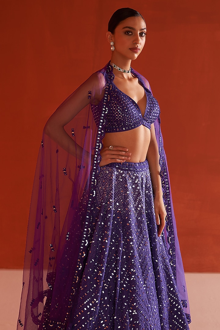 Purple Raw Silk Embroidered Wedding Lehenga Set by Angad Singh at Pernia's Pop Up Shop
