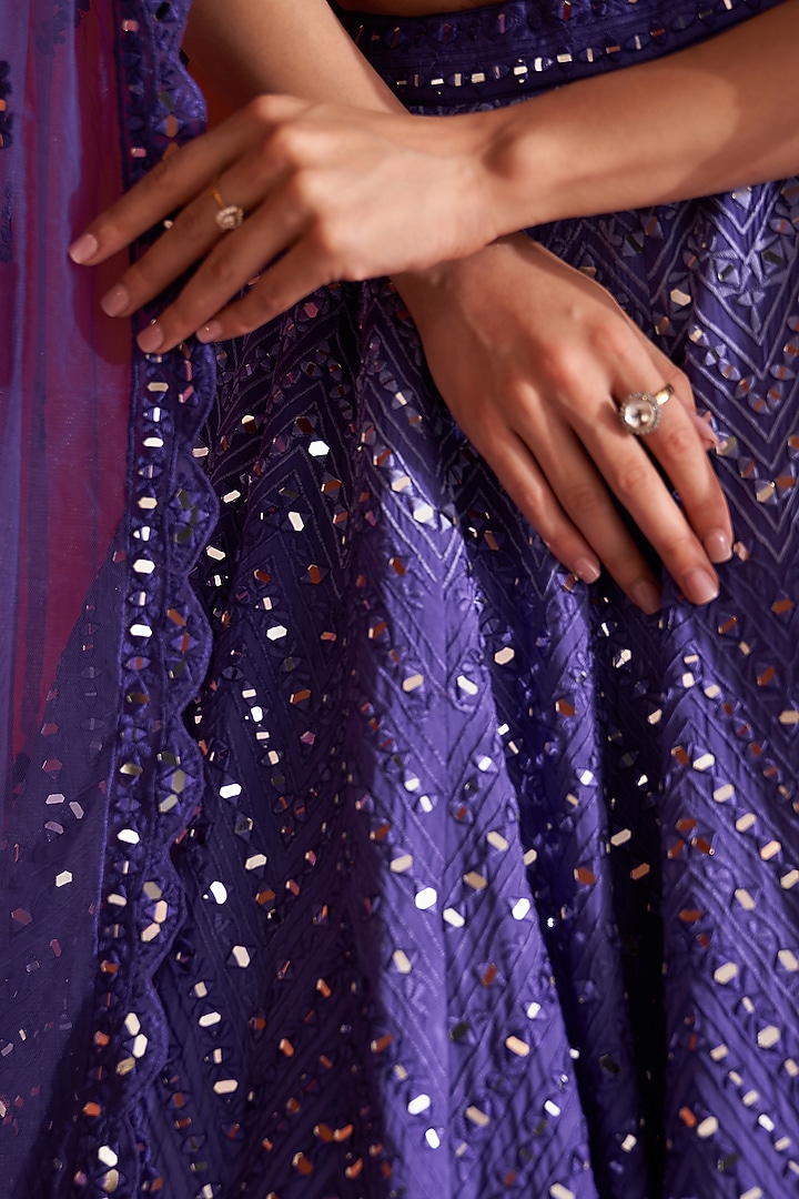Purple Raw Silk Embroidered Wedding Lehenga Set by Angad Singh at Pernia's Pop Up Shop