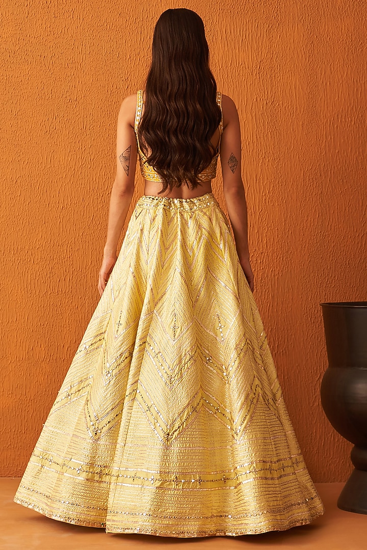 Yellow Raw Silk Embroidered Wedding Lehenga Set by Angad Singh at Pernia's Pop Up Shop
